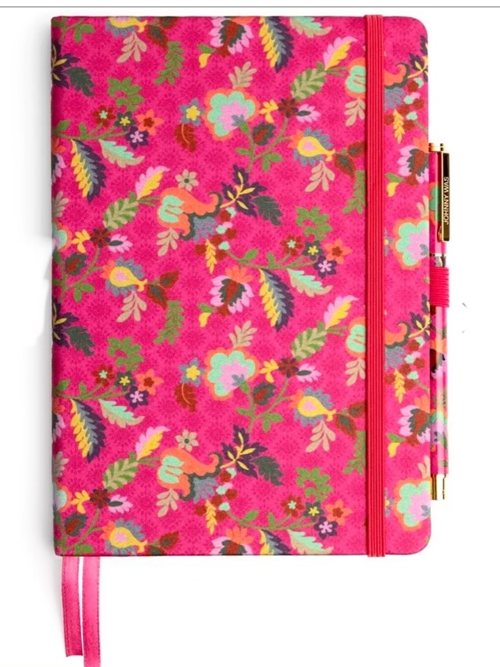 NEW Johnny Was Verney Journal and Pen Set Silk Blend Floral Pink Size 8.5" x 6"